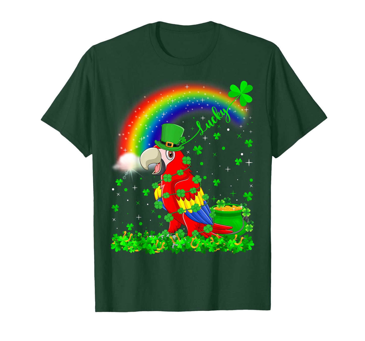 Rainbow Irish Shamrock Lucky Parrot Bird St. Patrick's Day T-Shirt