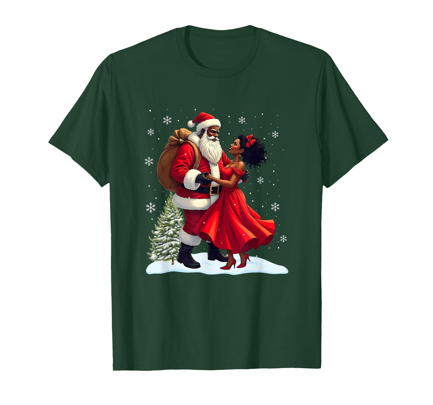 Santa Claus Couple Dancing African American Christmas T-Shirt
