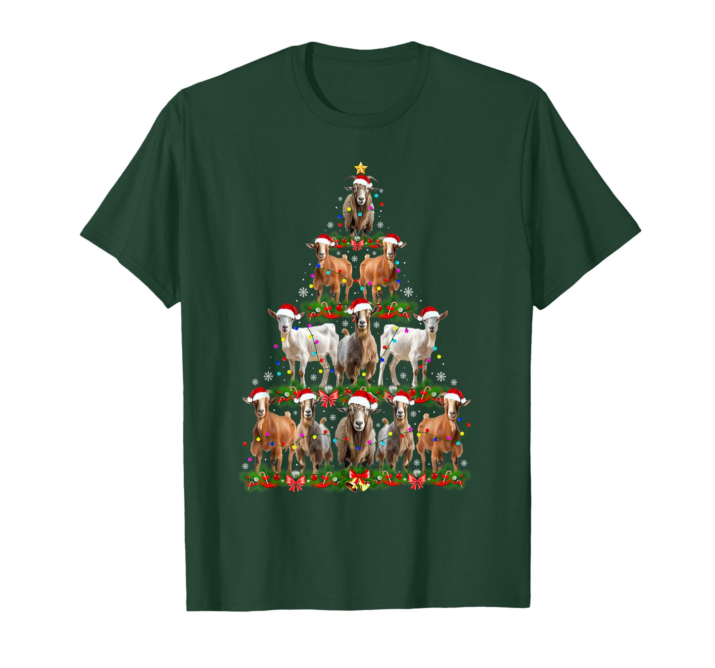 Goat Christmas Tree Lights Funny Xmas Family Men Women T-Shirt