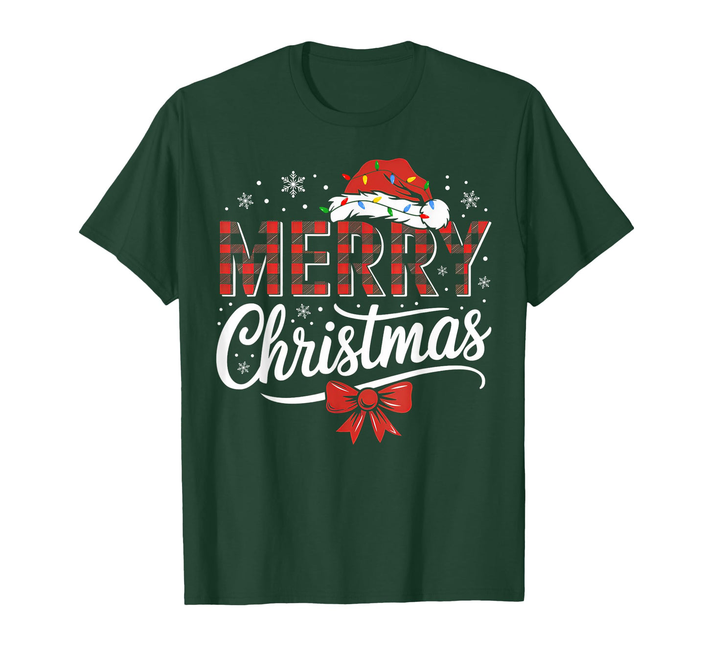 Merry Christmas Lights Funny Santa Hat Xmas Men Women Family T-Shirt