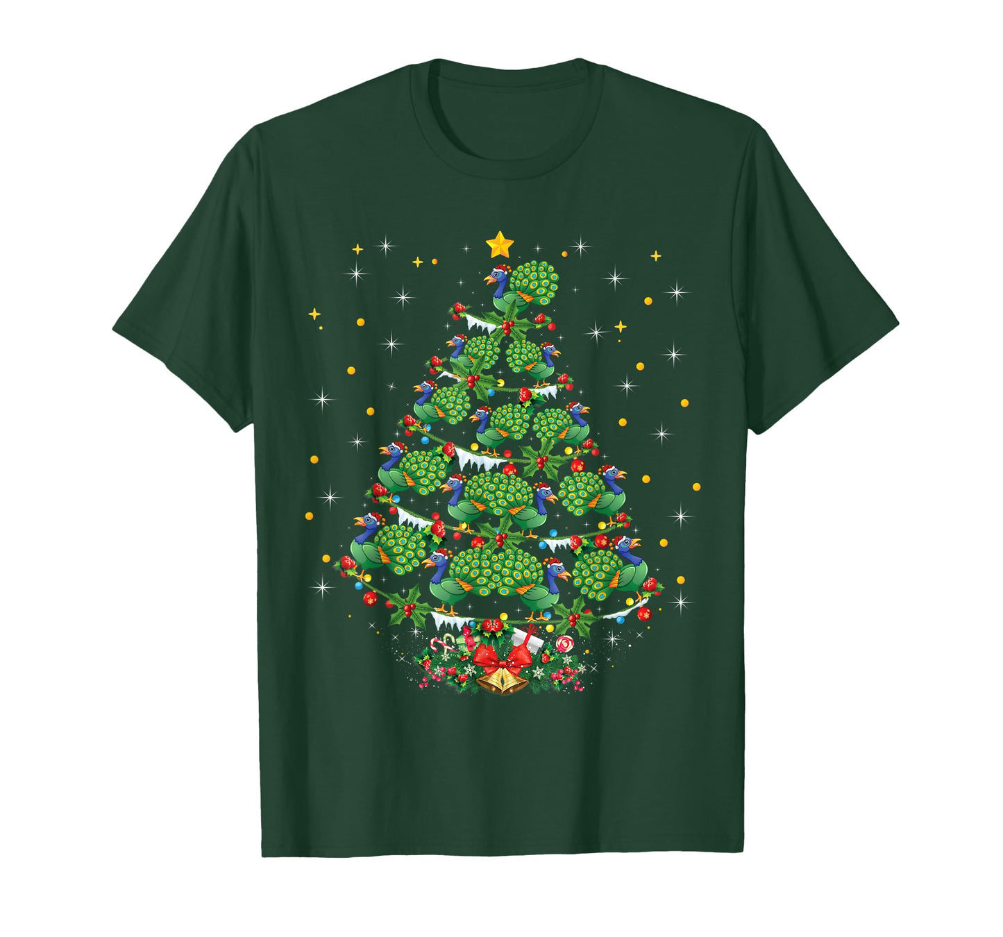 Funny Peacock Bird Lover Xmas Gift Peacock Christmas Tree T-Shirt