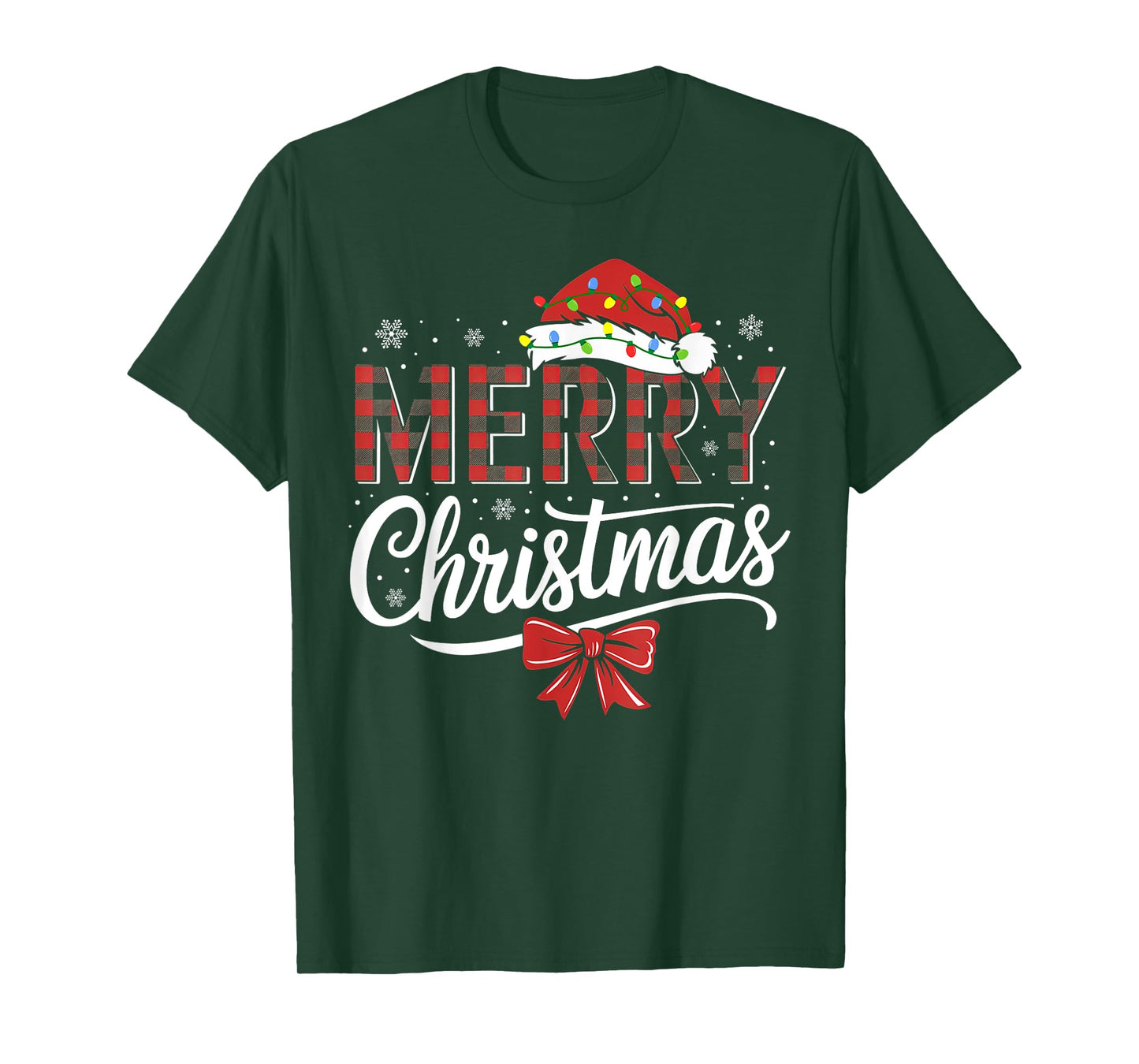 Merry Christmas Buffalo Plaid Red Santa Hat Xmas Pajamas T-Shirt