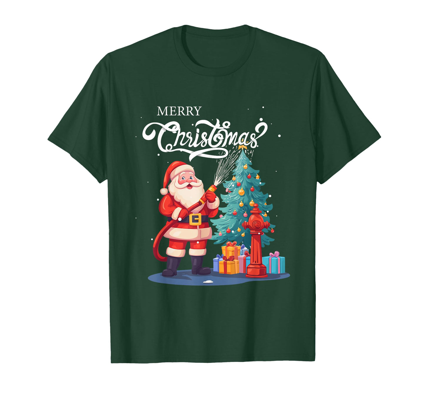 Firetruck Santa Sleigh Fireman Christmas Firefighter Xmas T-Shirt