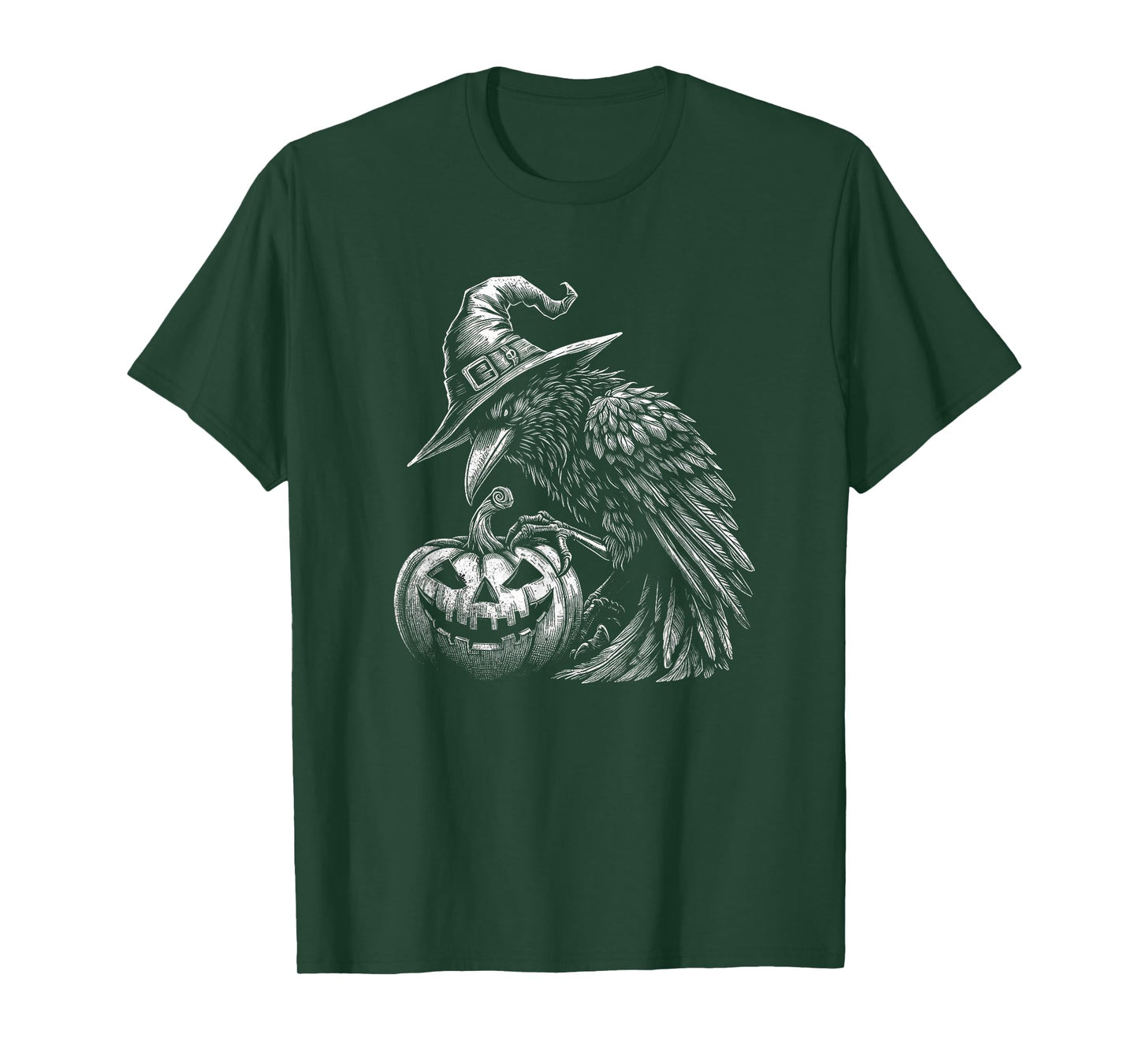 Goth Halloween Raven With Wizard Hat Art Crow Design T-Shirt