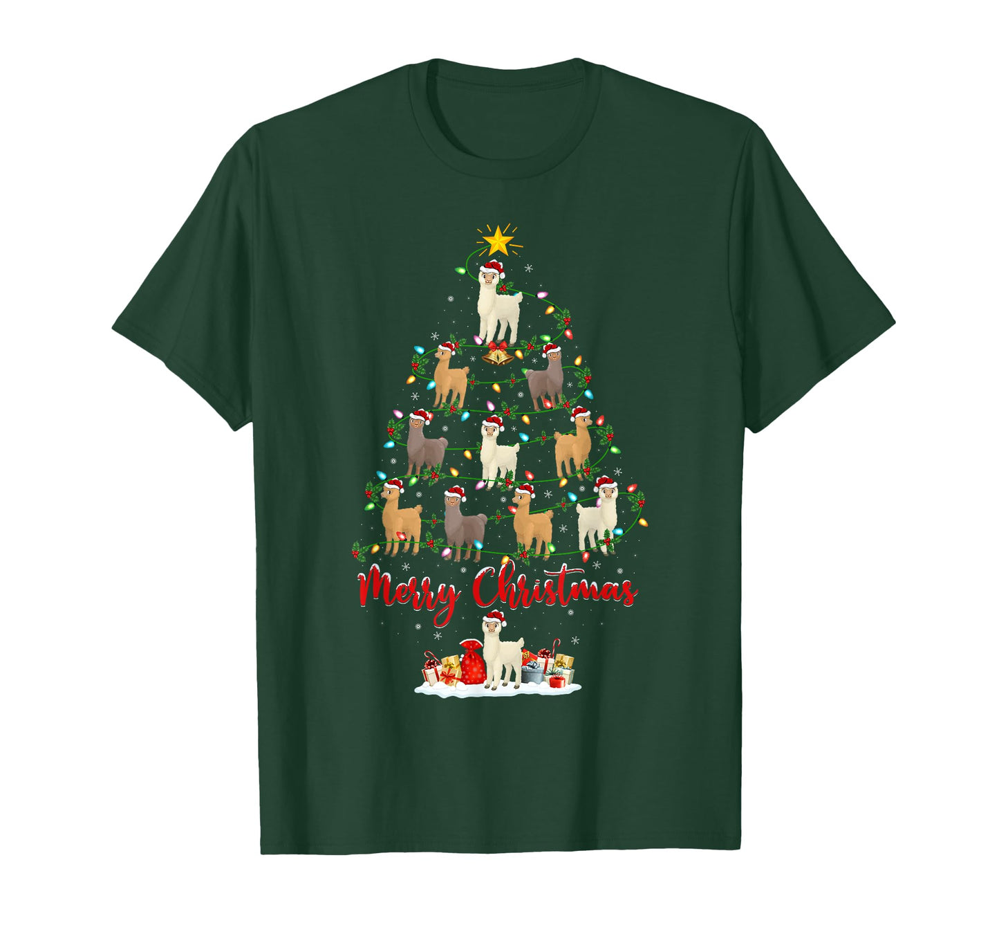 Alpaca Xmas Lighting Santa Alpaca Christmas Tree T-Shirt