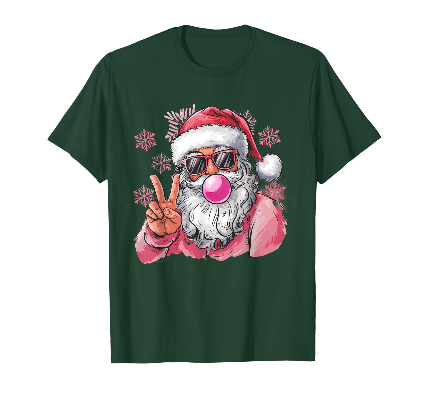 Retro Santa Christmas Blowing Bubble Pink Santa Xmas Funny T-Shirt