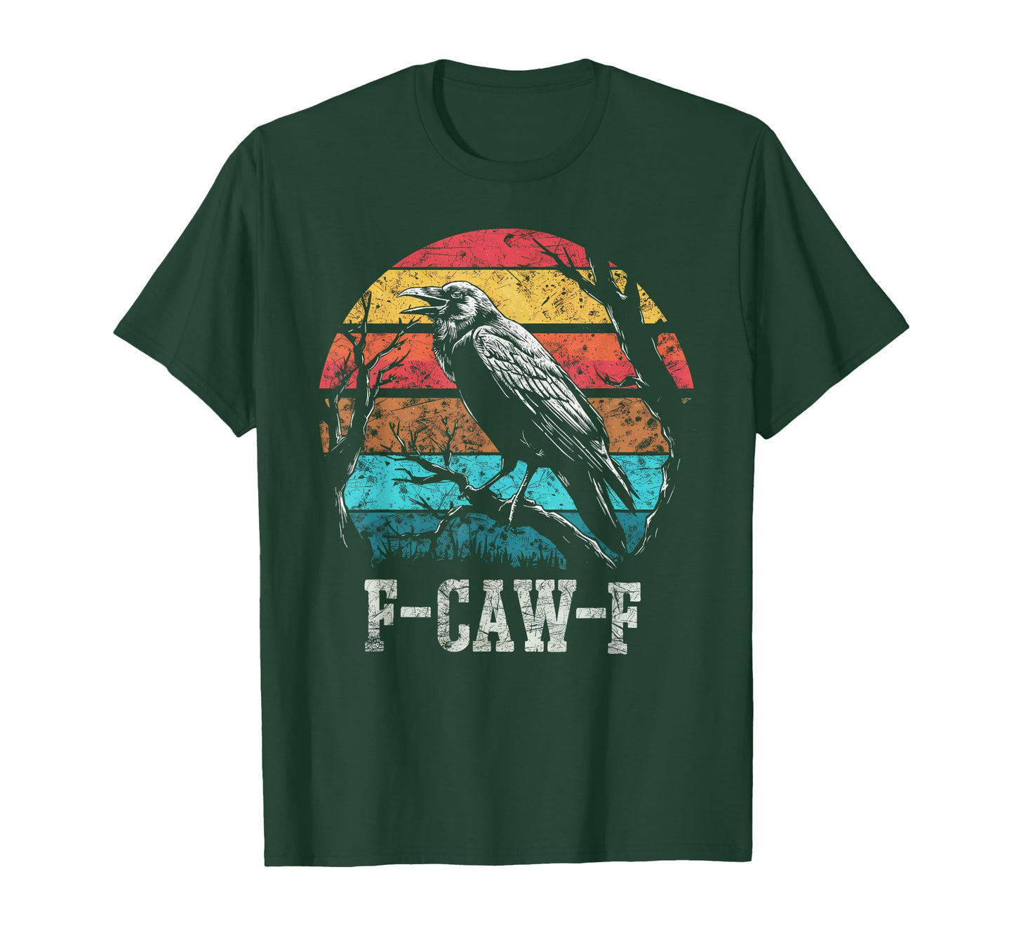 F Caw F Black Crow Retro Sunset Pun Funny Bird Cawing Grunge T-Shirt