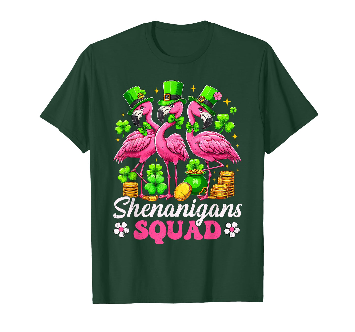 Groovy Shenanigan Squad Irish Flamingo St Patrick's Day T-Shirt