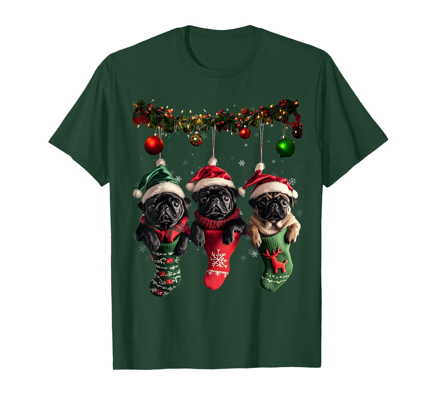 Black Pug Christmas Lights Funny Xmas Dog Lover T-Shirt