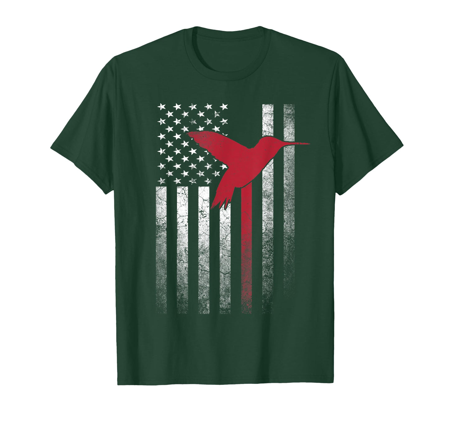 Hummingbird Bird- 4th of July American Flag USA America T-Shirt for Women Men