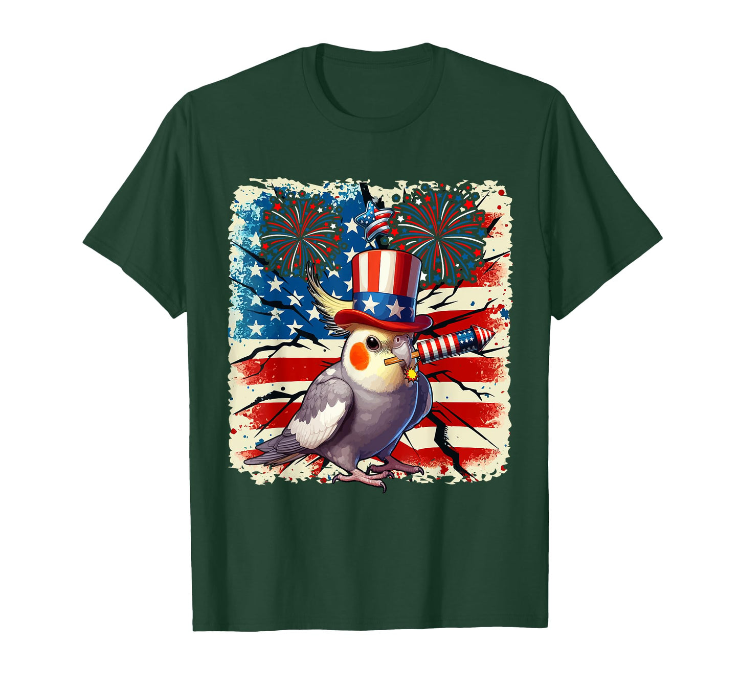 4th Of July US Flag Fireworks Cockatiel Costume Bird Lover T-Shirt