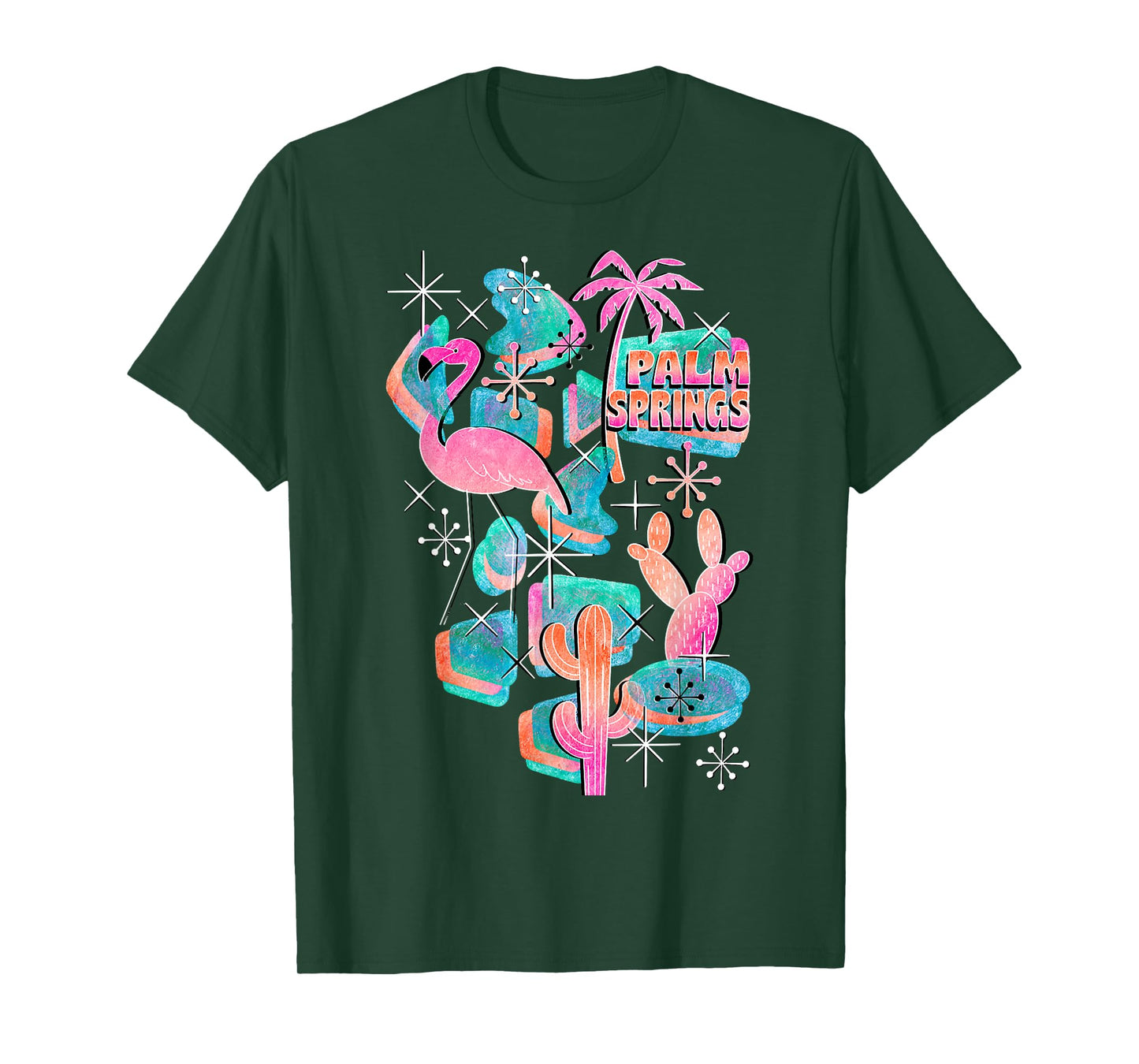 Peachy Palm Springs Vacation, Cool Flamingo On Summer T-Shirt