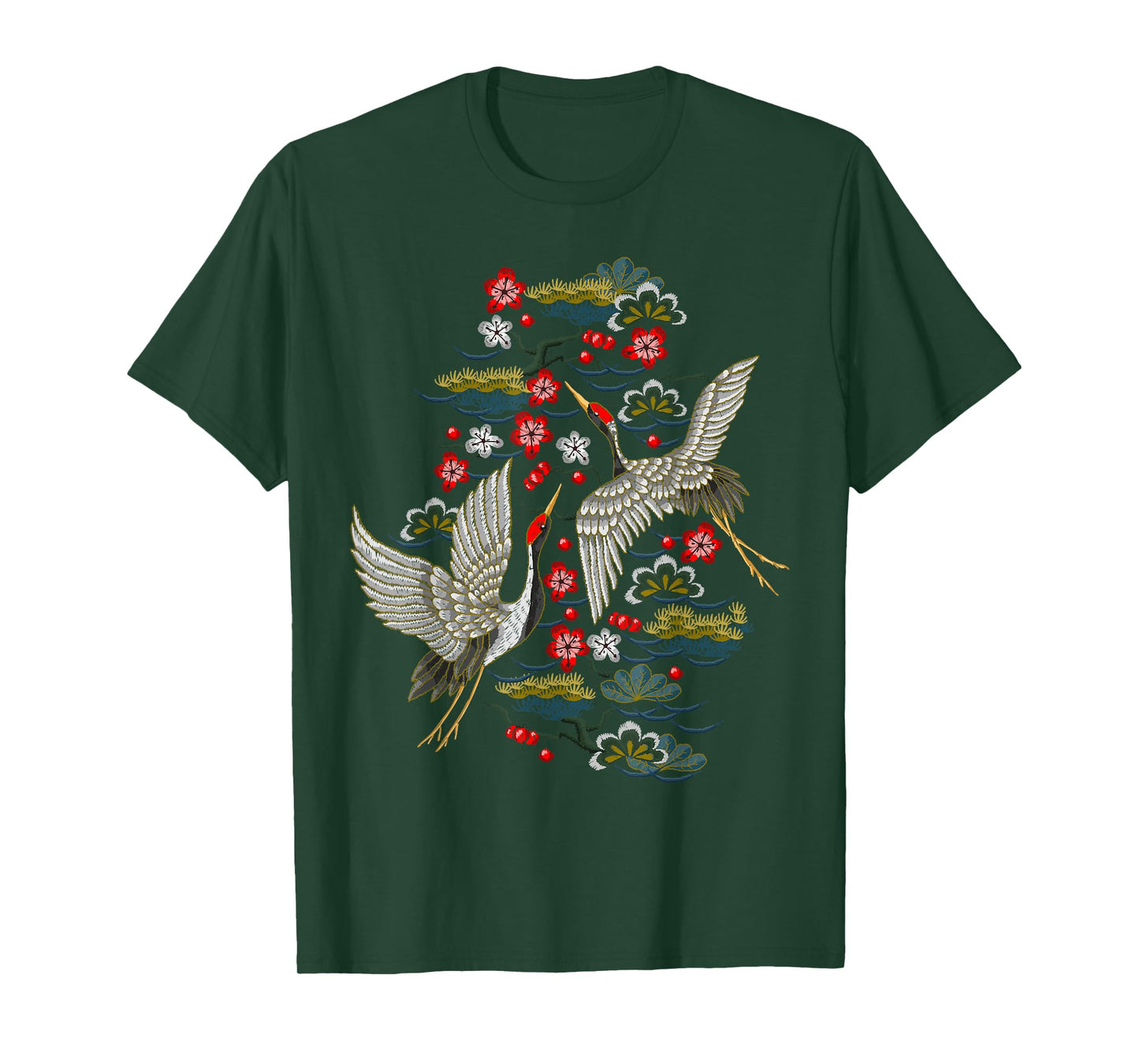 Crane & Cherry Blossom Tshirt - Vintage Japanese Embroidery T-Shirt