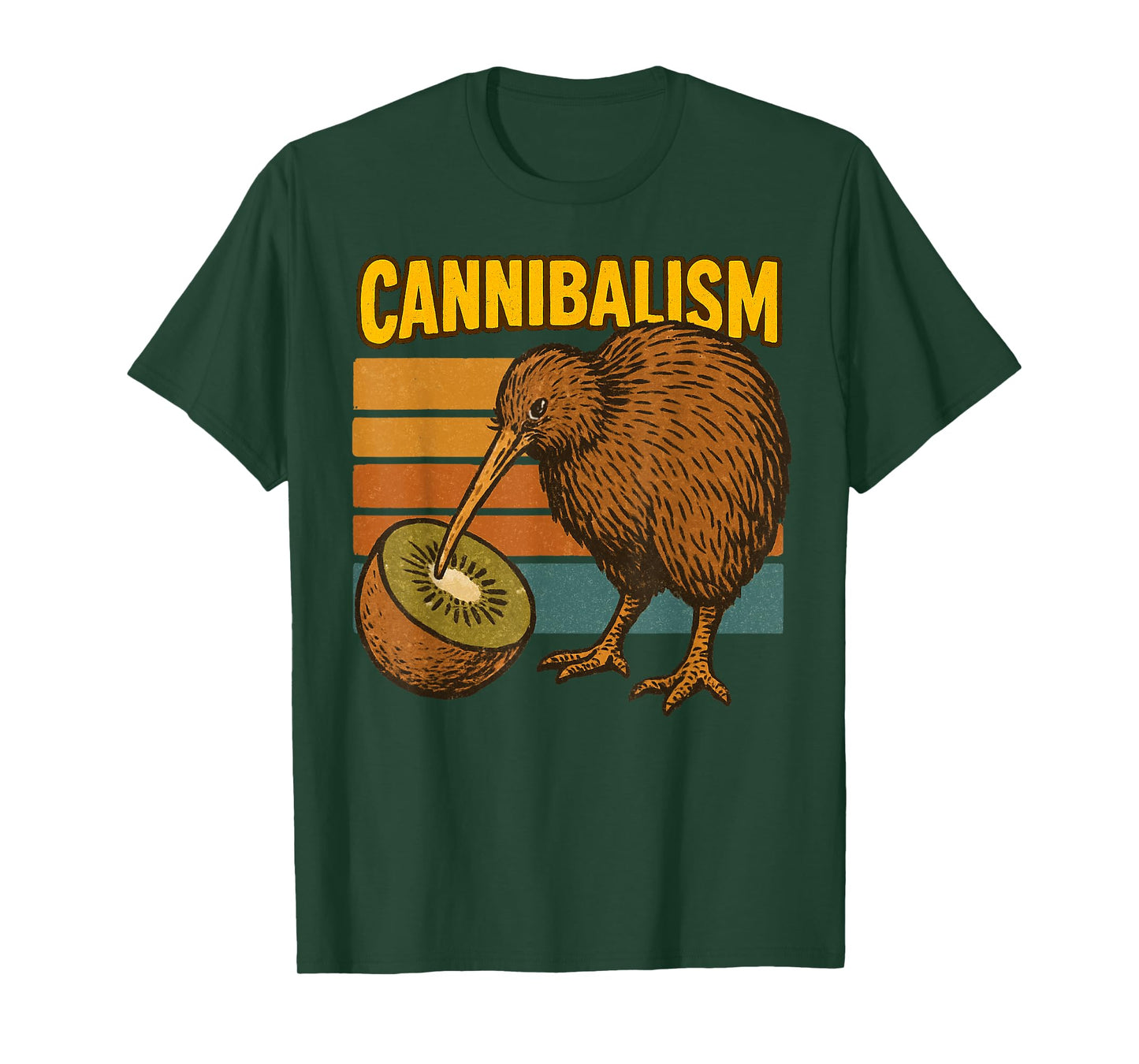 Funny Kiwi Bird Eating Kiwi Cannibalism Retro Dad Joke T-Shirt