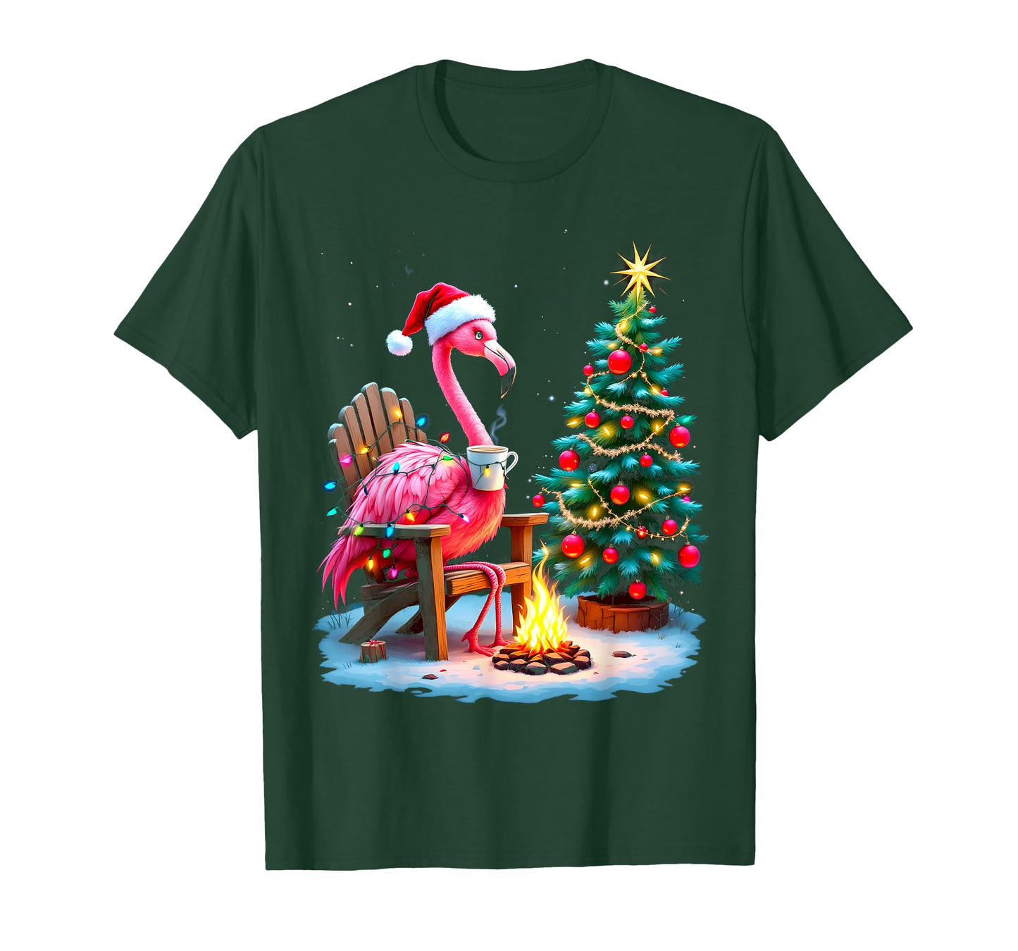 Funny Christmas Flamingo Santa Lights Winter Men Women Kids T-Shirt