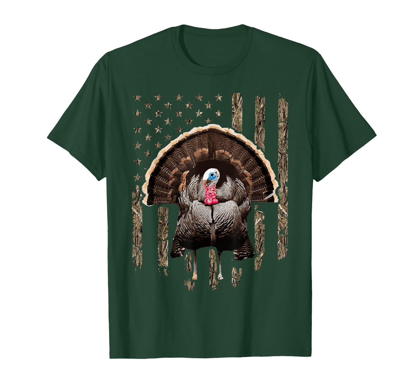 Turkey Hunting Graphic American Flag Tree Camouflage T-Shirt