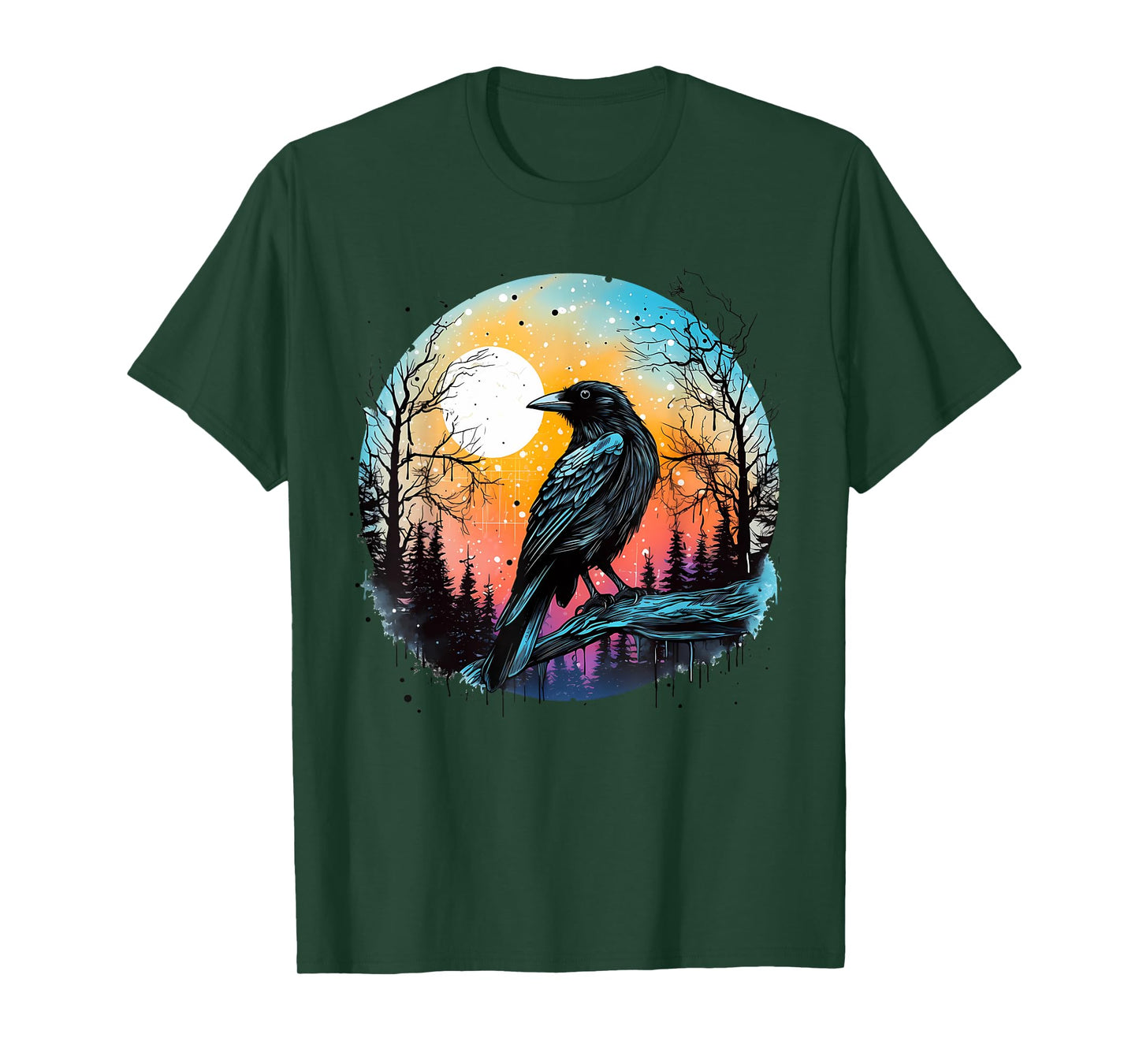 Vintage Raven Crow Forest Bird Graphic Art Design Print T-Shirt