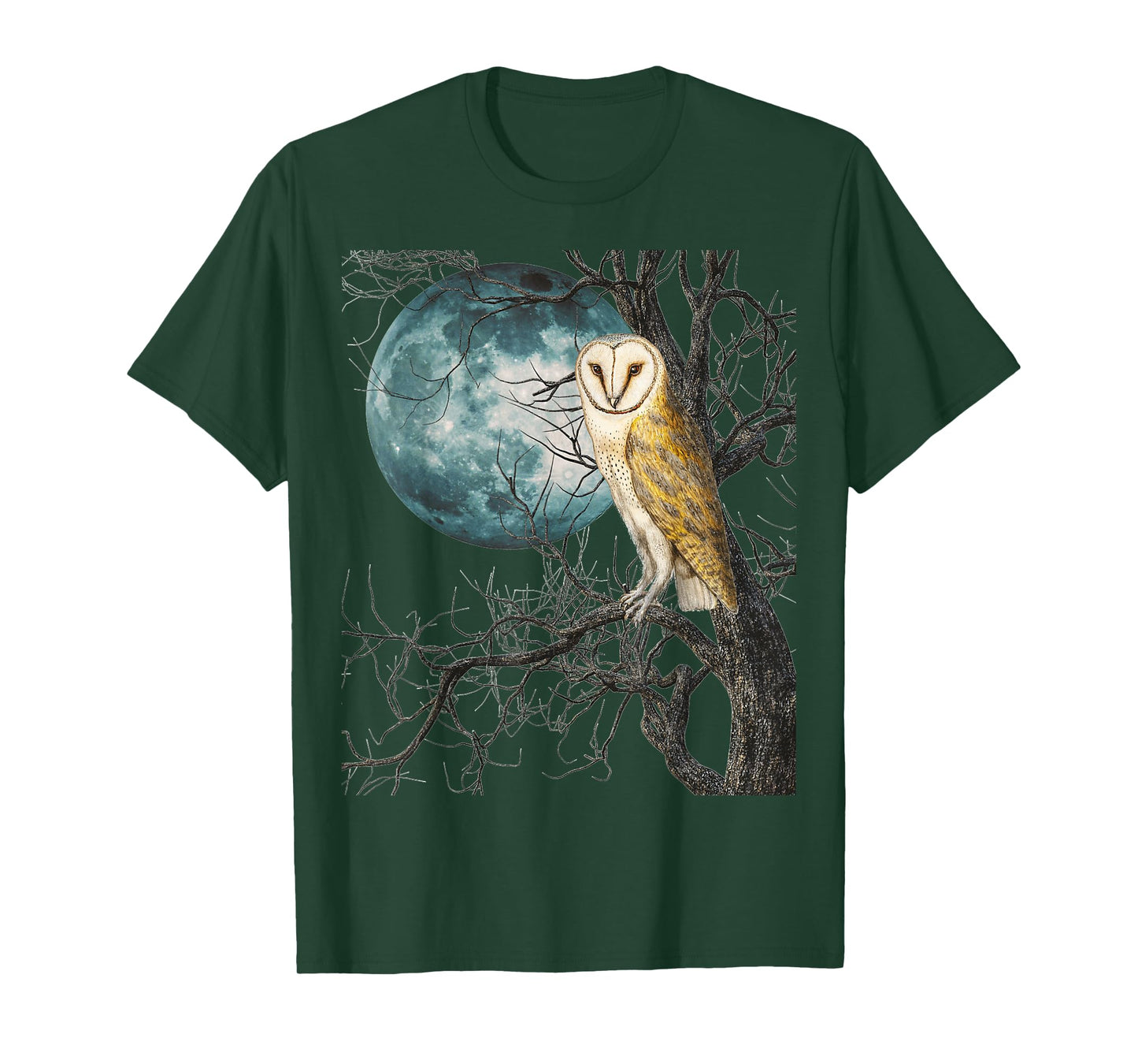 Owl Barn Night Moon Full Vintage Illustration Birder Graphic T-Shirt