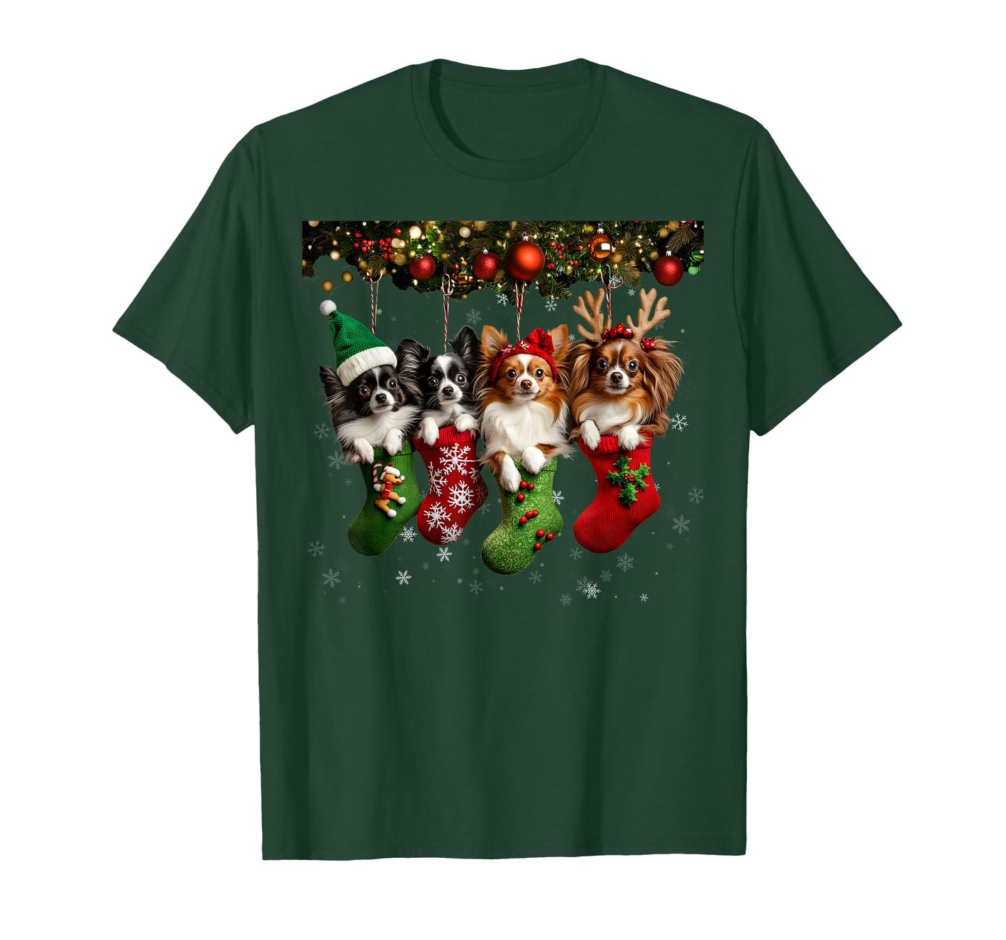 Papillon Christmas Lights Funny Xmas Dog Lover T-Shirt for Men Women Kids