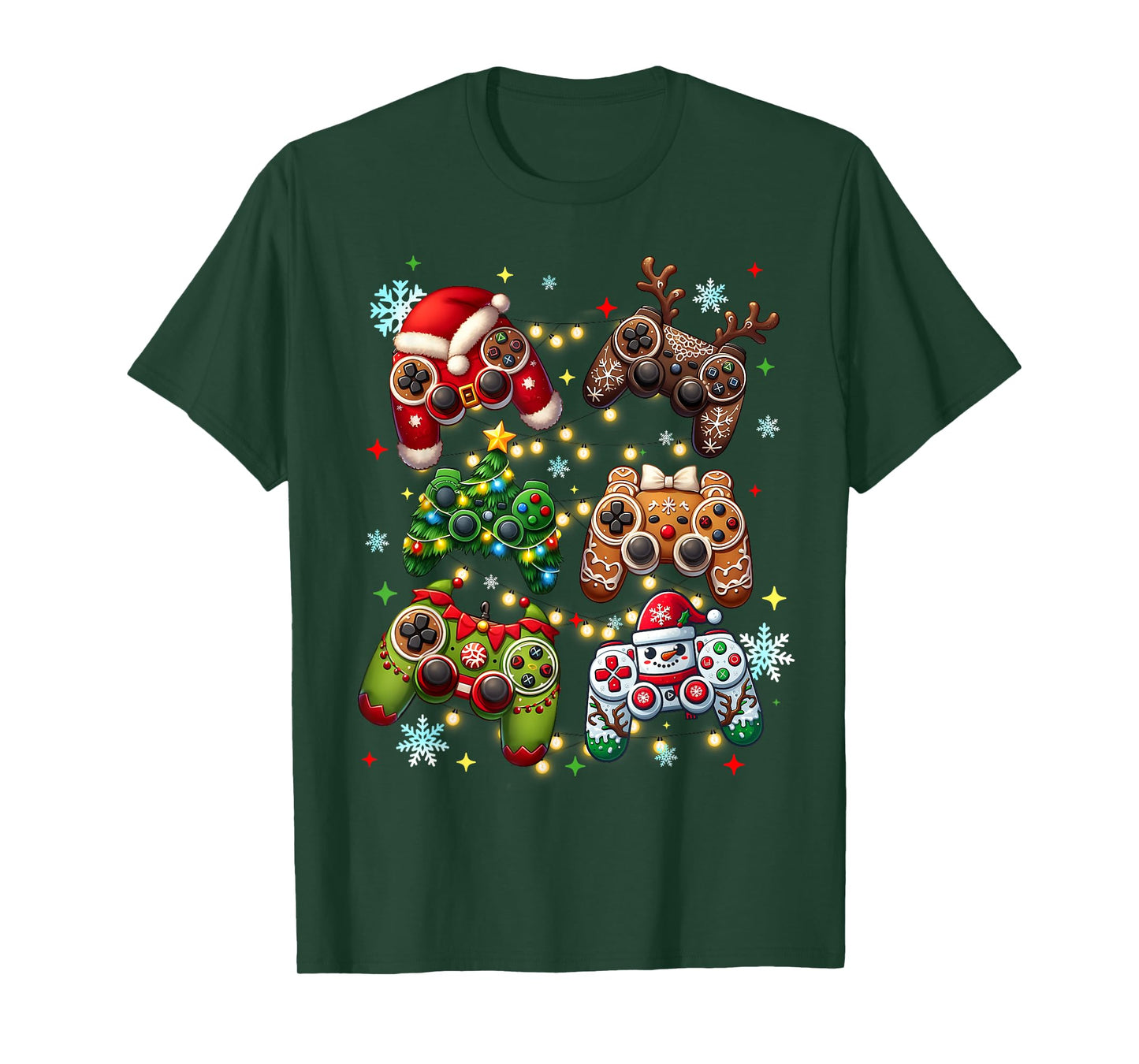 Boys Christmas Shirt Santa Elf Gaming Controllers Gamer Xmas T-Shirt
