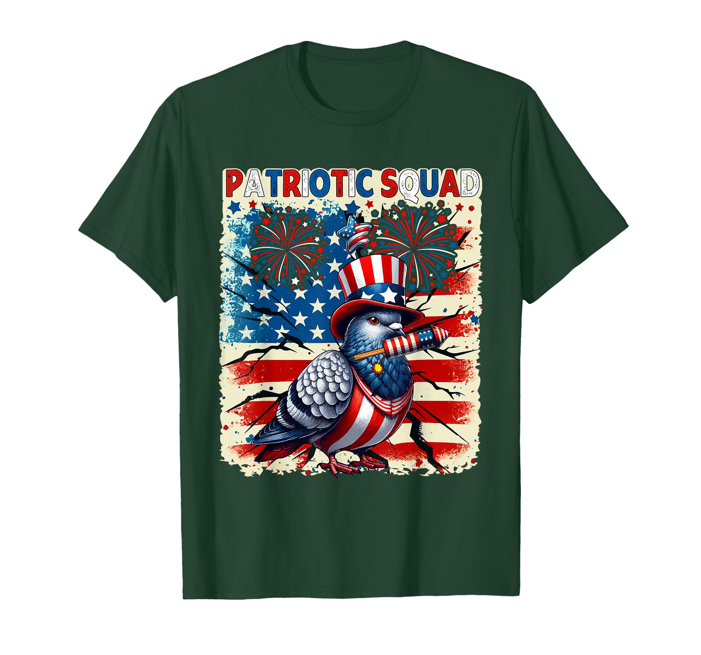 Patriotic Squad Pigeon 4th Of July Fireworks US Flag Lover T-Shirt