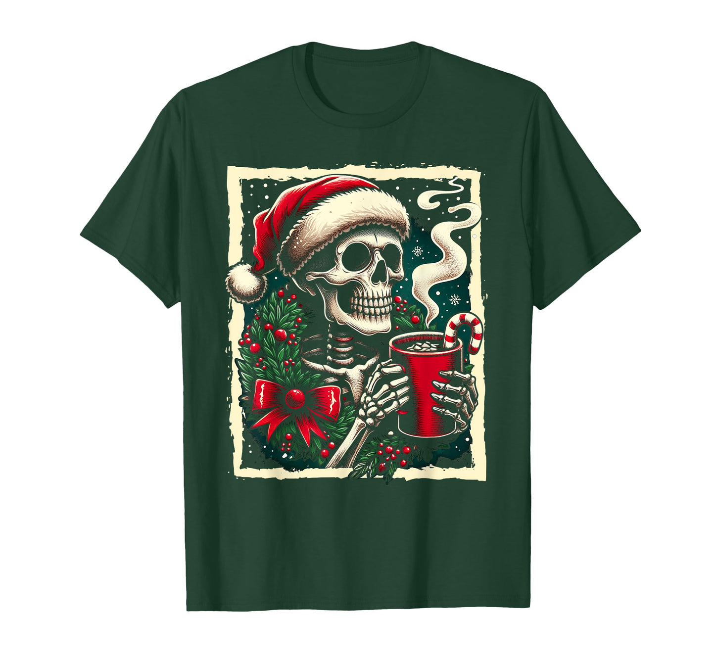 Christmas Skeleton Hot Cocoa Dead Inside Spooky Xmas Holiday T-Shirt