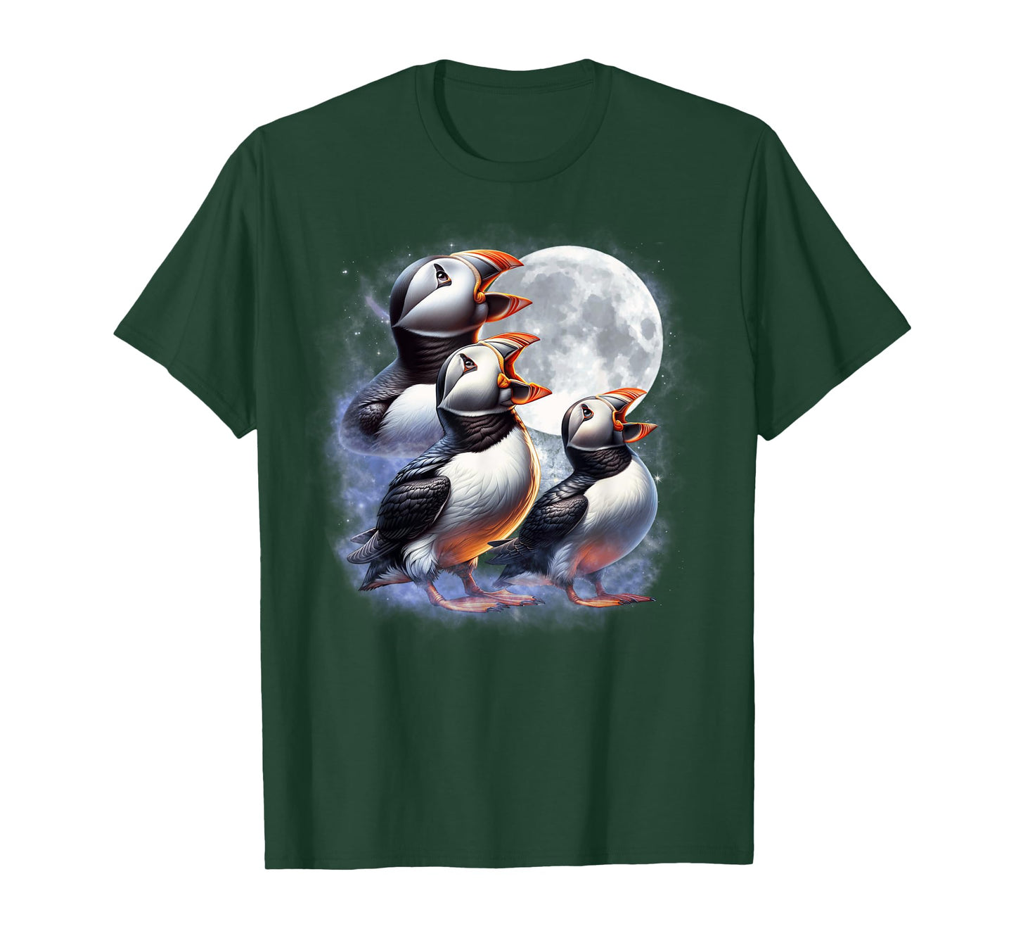 Three Puffins Moon Funny Puffin Howling Wolfs Moon Parody T-Shirt