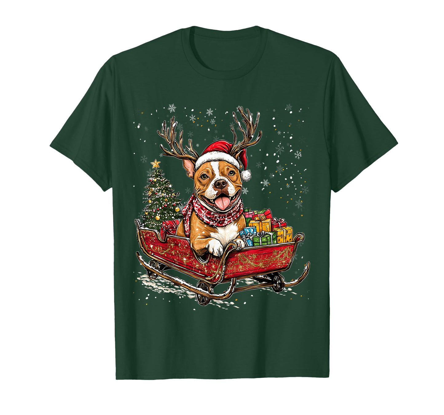 Santa Pitbull reindeer Light Christmas T-Shirt