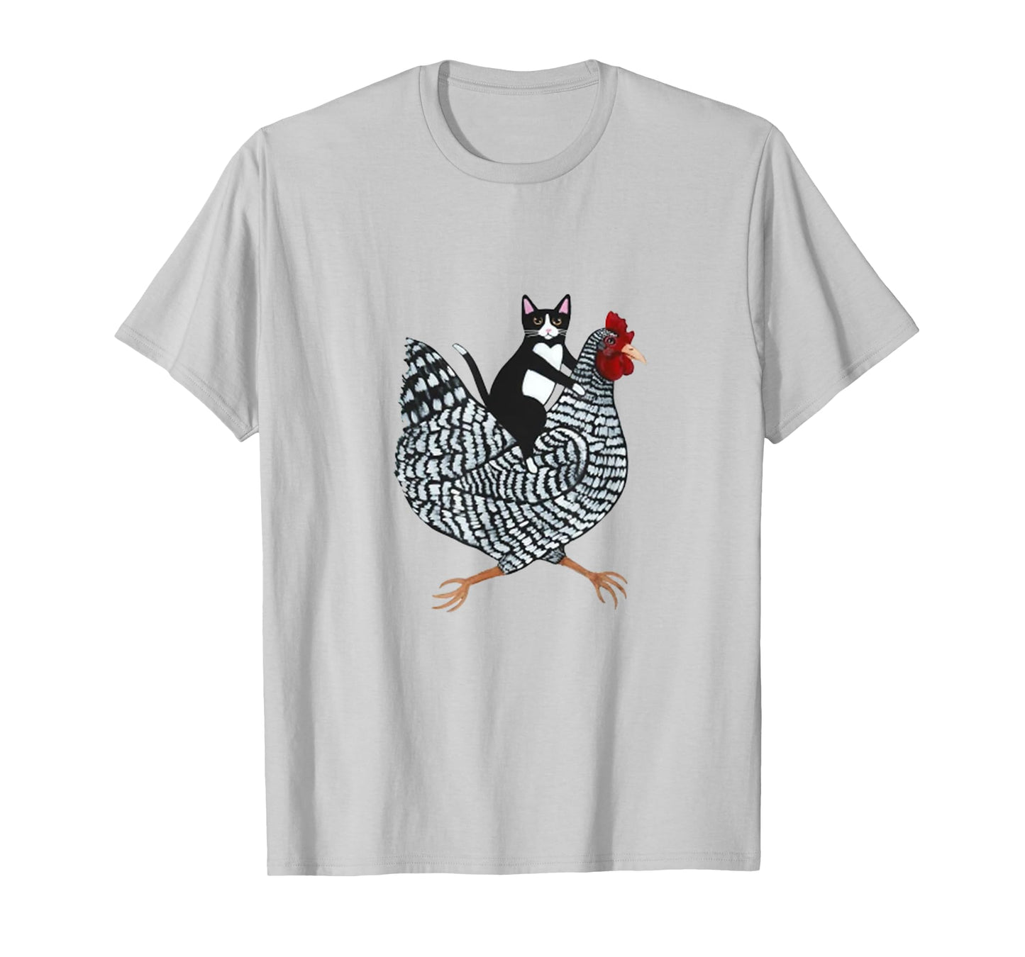 Cat on a Chicken T-Shirt - Unisex-Adults, Black, Medium, Short Sleeve, Animal Print, Classic Fit