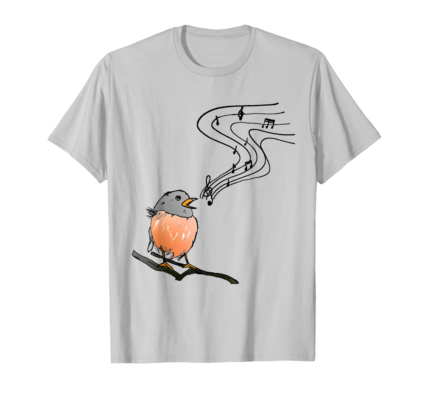 Singing bird music notes European robin bird watching T-Shirt