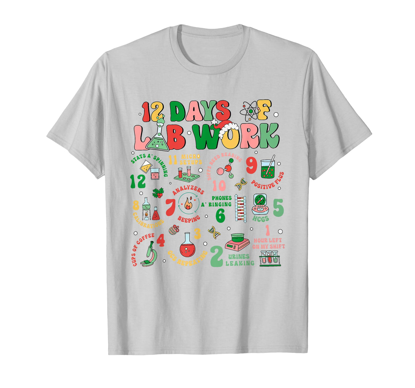 Lab Technician Christmas Gifts Unisex-Adults T-Shirt, Lab Tech Christmas, Medical Lab Science, White, Small, Short Sleeve