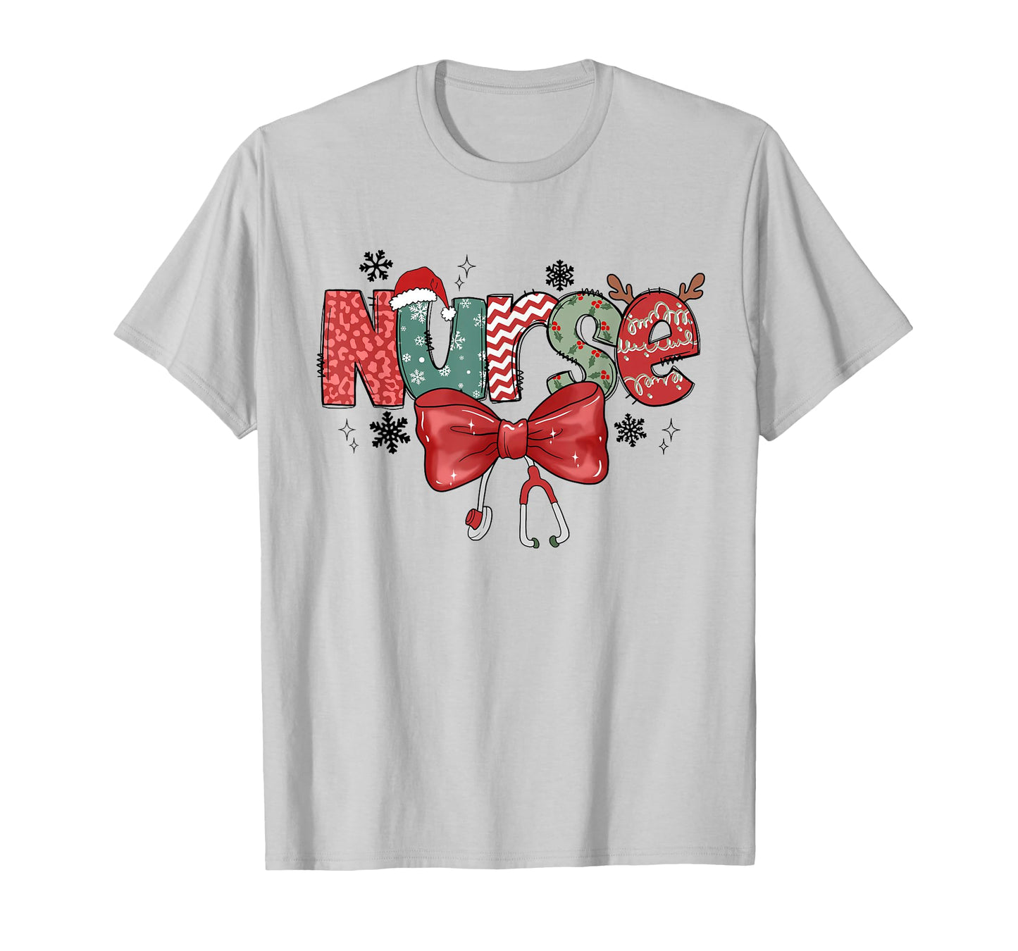 Christmas Nurse Coquette Bow Stethoscope Nursing Xmas Pjs T-Shirt