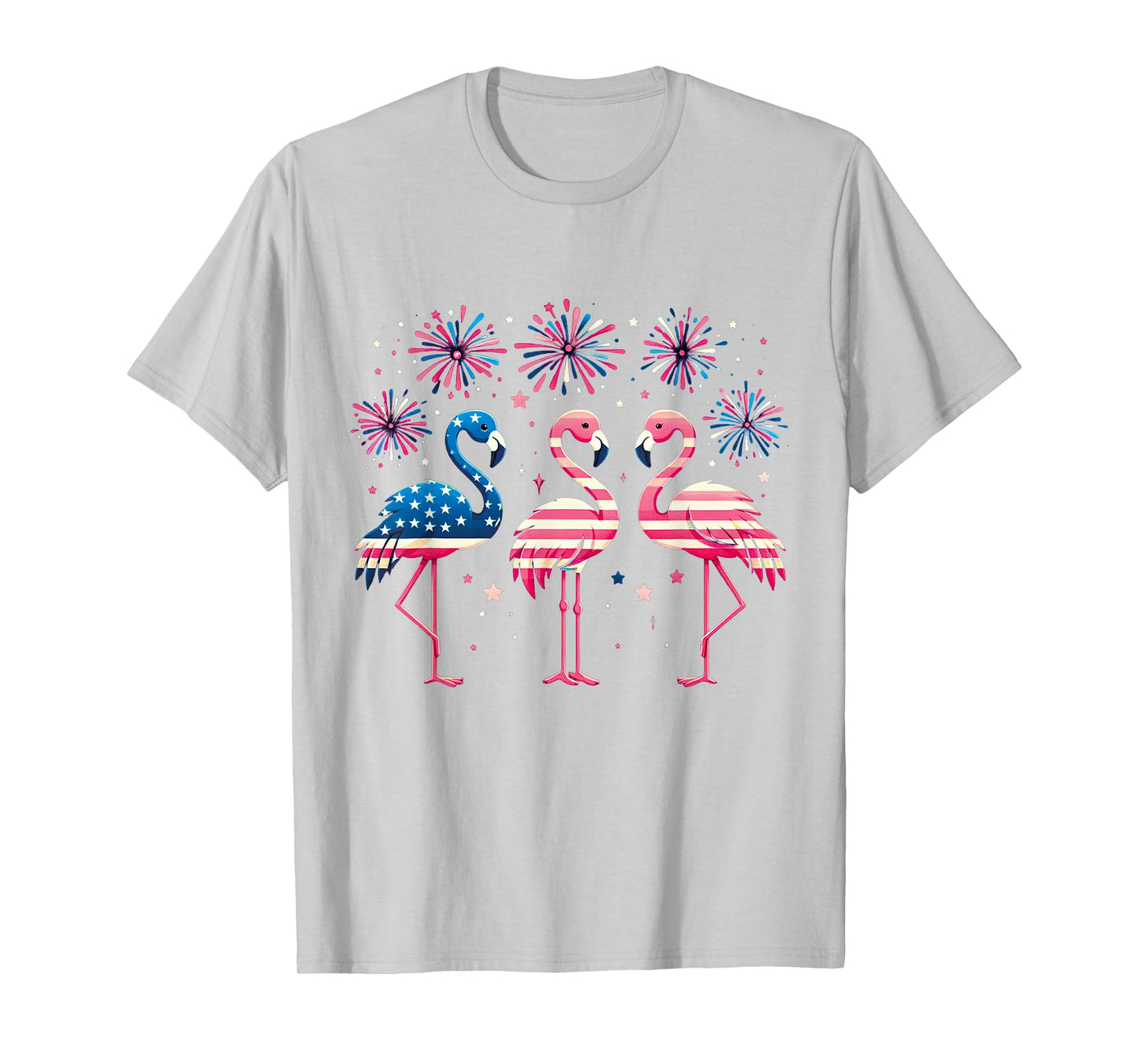 Patriotic Flamingo Firework Red And White Flamingo 4th July T-Shirt for Women Kids Men