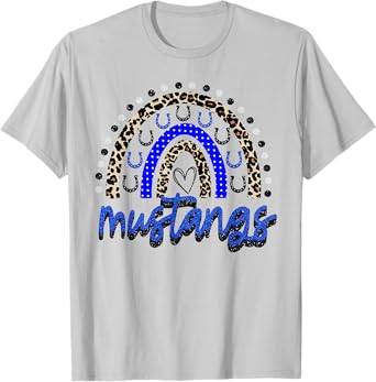 Blue Mustangs School Spirit Mustang Rainbow Mascot T-Shirt