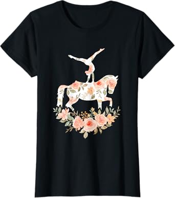 Floral Girl Vaulting Riding Equestrian Horse Girl Horseback T-Shirt