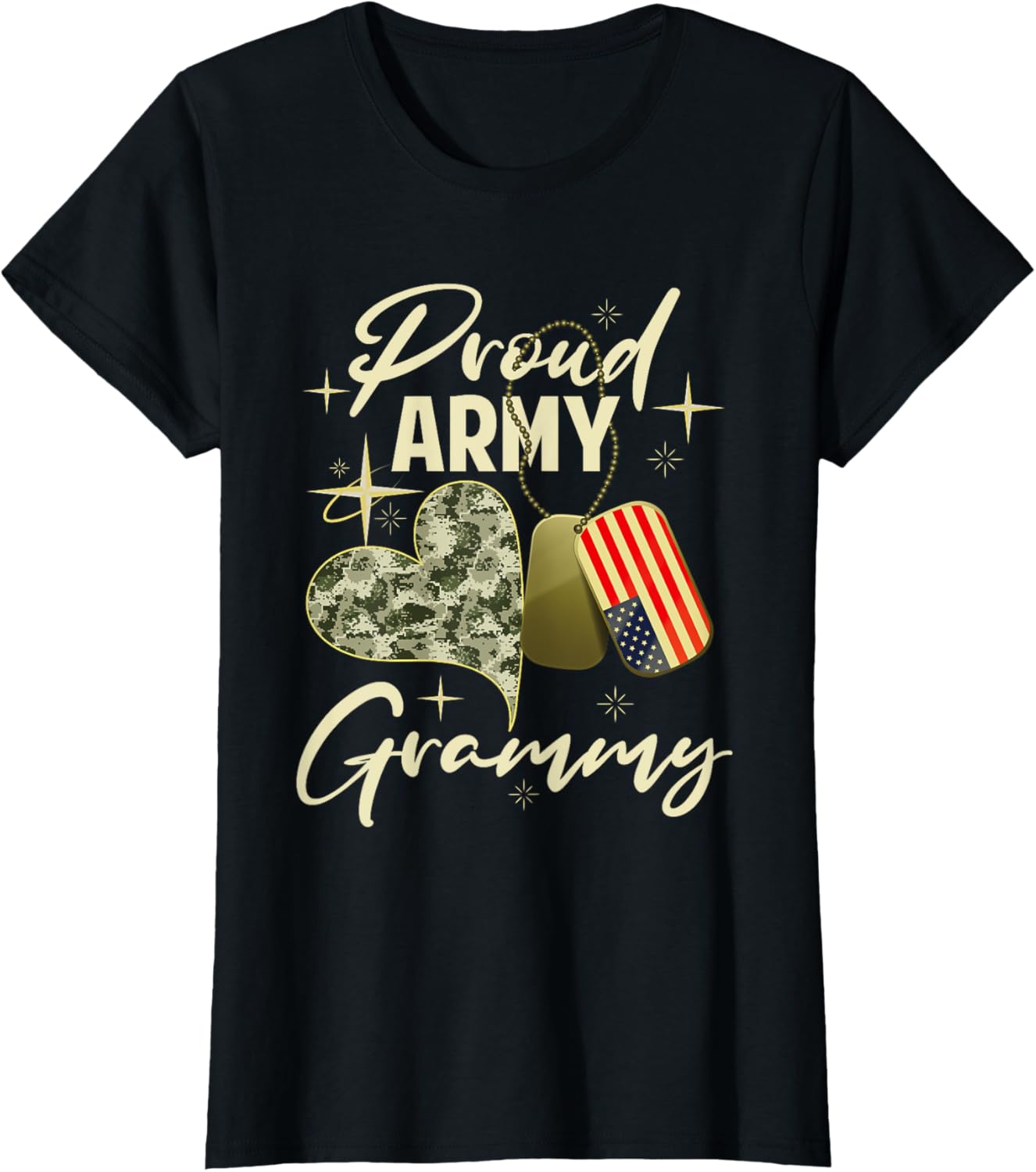 Proud Army Grammy Camouflage Mother's Day Dog Tag US Flag T-Shirt