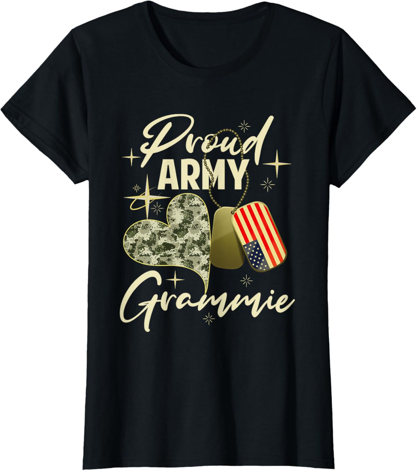 Proud Army Grammie Camouflage Mother's Day Dog Tag US Flag T-Shirt