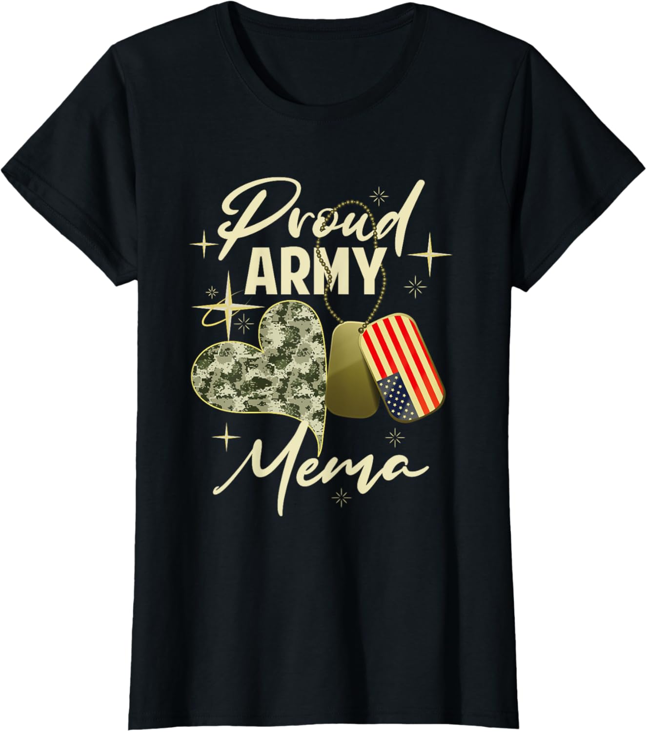 Proud Army Mema Camouflage Mother's Day Dog Tag US Flag T-Shirt