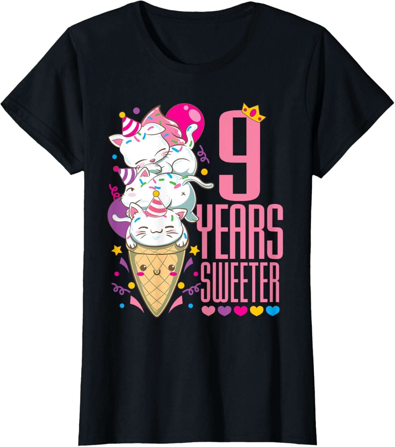 Kawaii Cat Birthday Gift 9 Years Old Girl T-Shirt