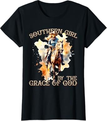 Womens Southern Girl by the Grace God Christian Rural Lifestyle T-Shirt