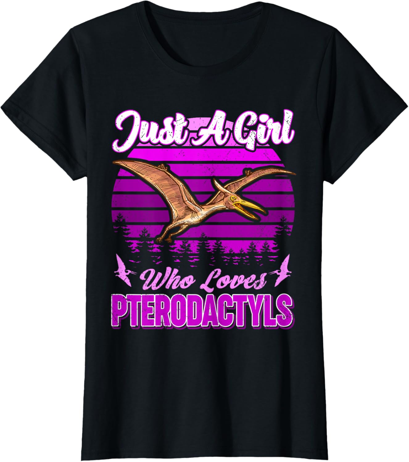 Just A Girl Who Loves Pterodactyls Dinosaur Bird Lover Retro T-Shirt