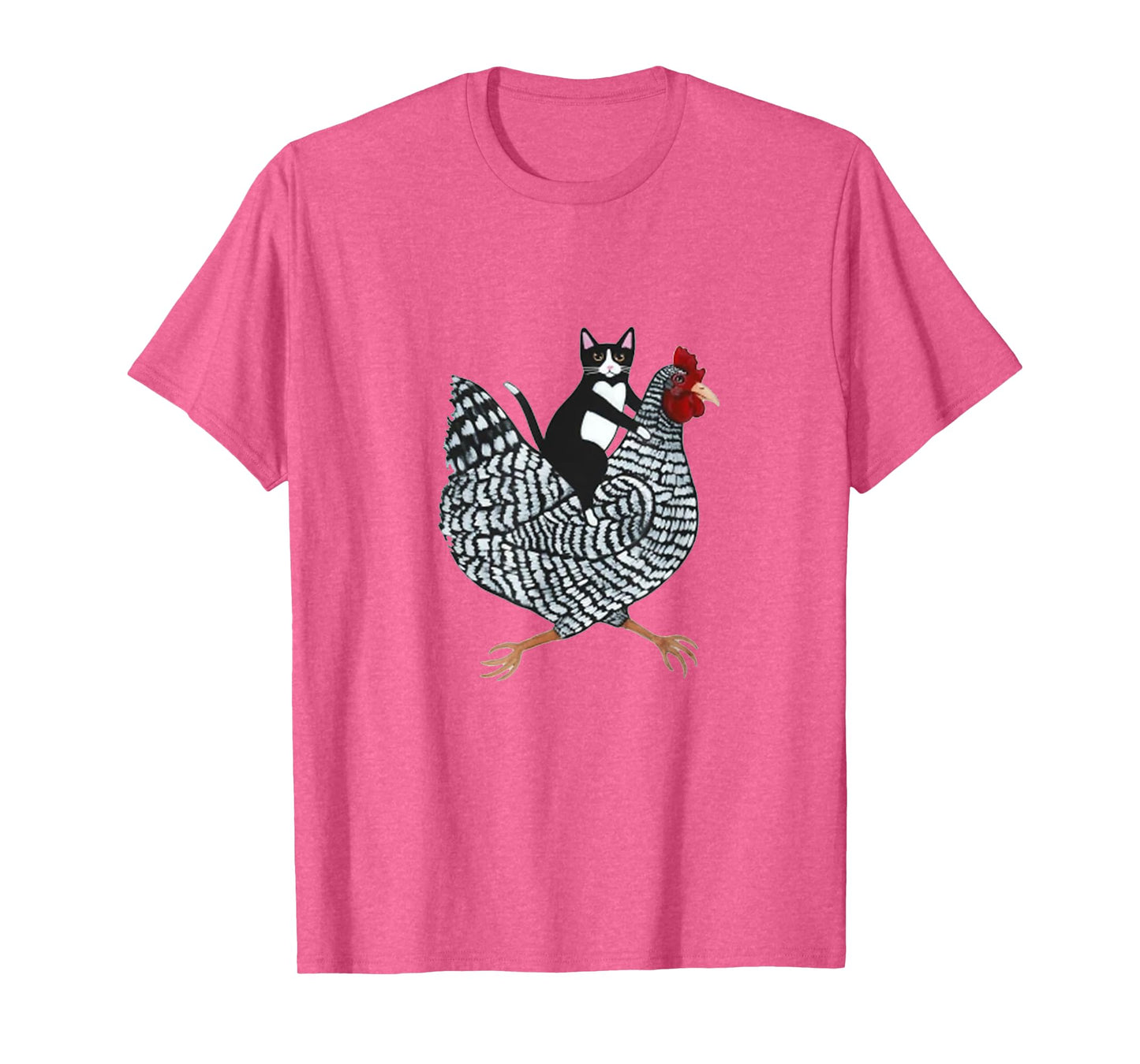 Cat on a Chicken T-Shirt - Unisex-Adults, Black, Medium, Short Sleeve, Animal Print, Classic Fit