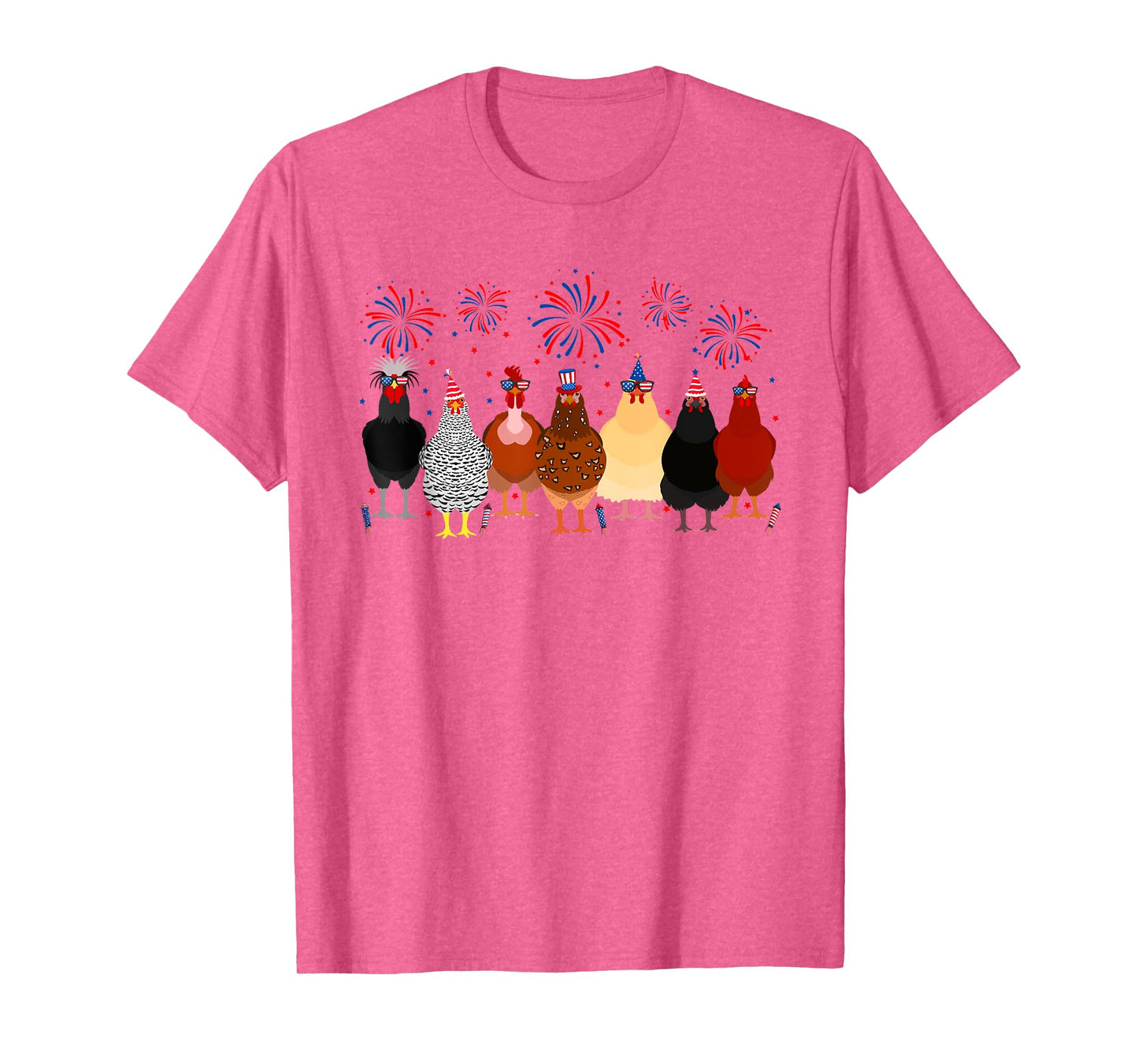 Funny Chickens American Flag Fireworks Farmer 4th Of July Women Men T-Shirt