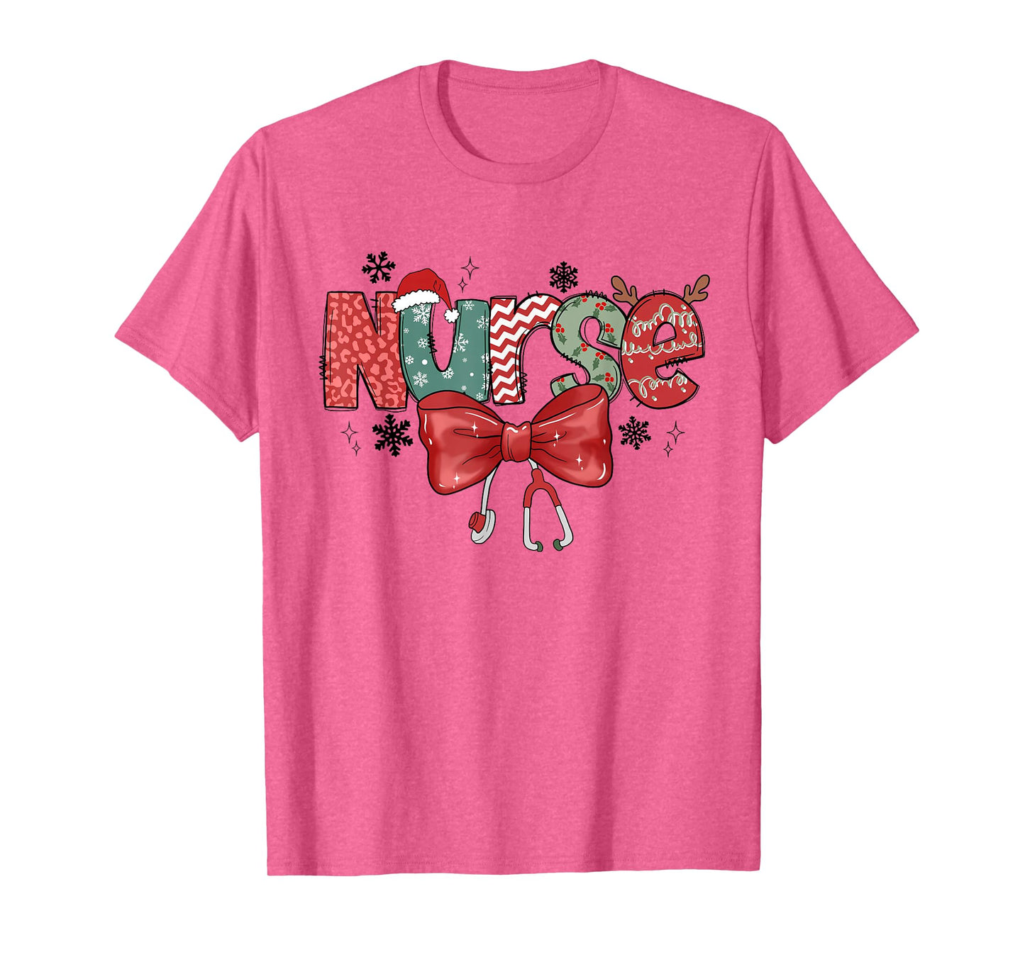Christmas Nurse Coquette Bow Stethoscope Nursing Xmas Pjs T-Shirt