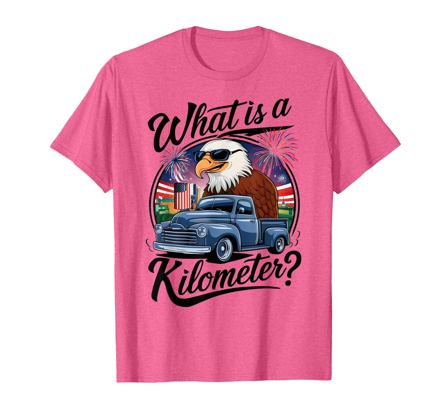What is a Kilometer 4th of July Eagle Riding Truck T-Shirt for Women Men