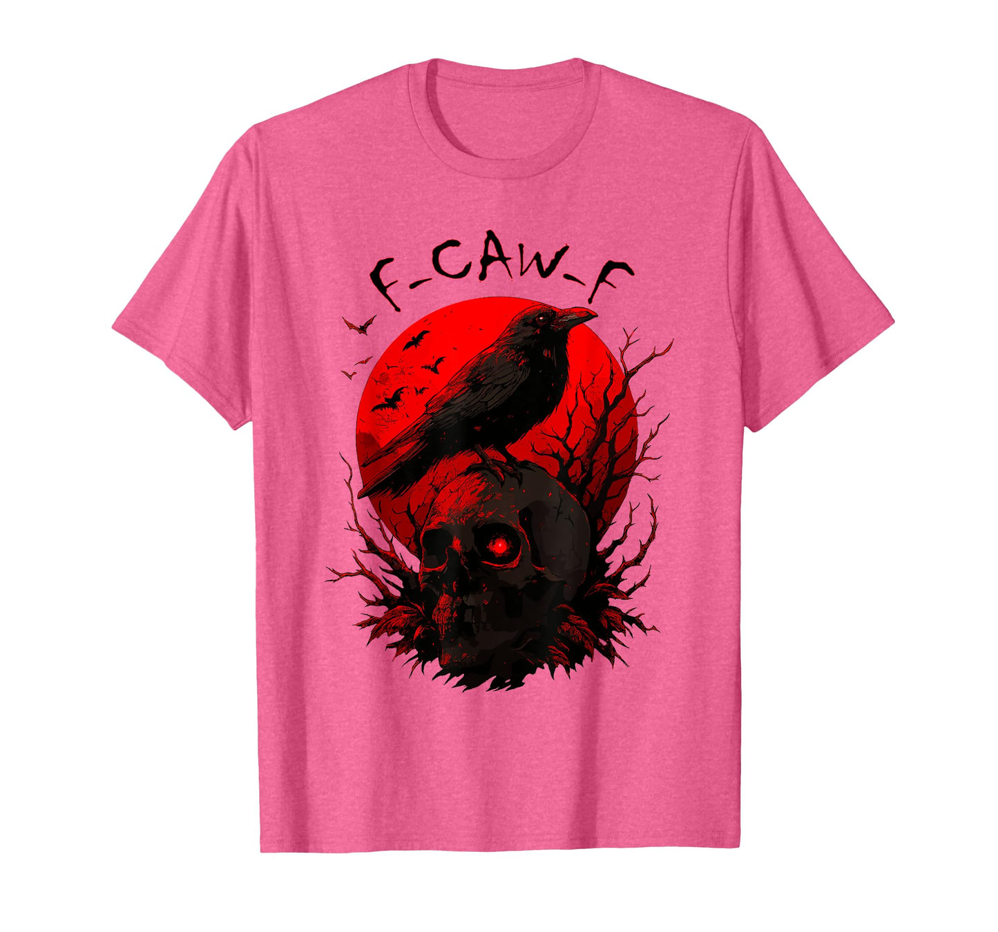 F CAW F Crow Funny Black Bird Red Moon Gothic T-Shirt