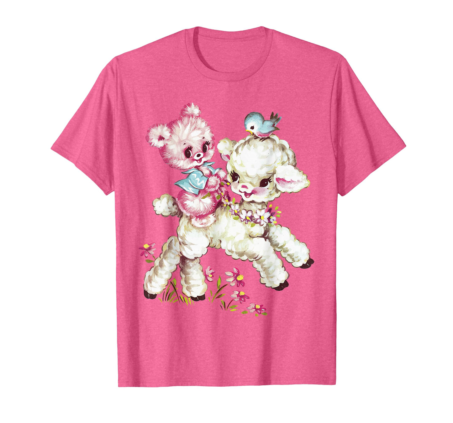 Vintage Easter Cute Lamb Bear Spring Flowers Retro Vintage T-Shirt