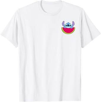 Disney Lilo & Stitch Cute Stitch Watermelon Pocket Logo T-Shirt
