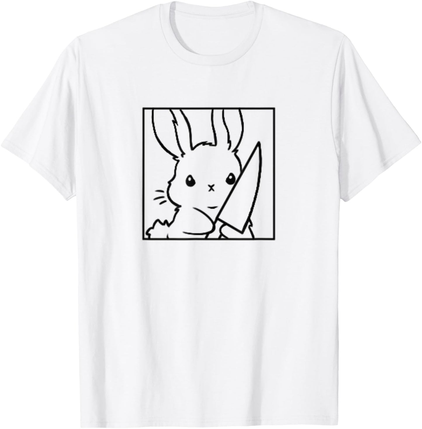 Coquette Cartoon Cute Kawaii Emote Angry Rabbit Bunny Knife T-Shirt
