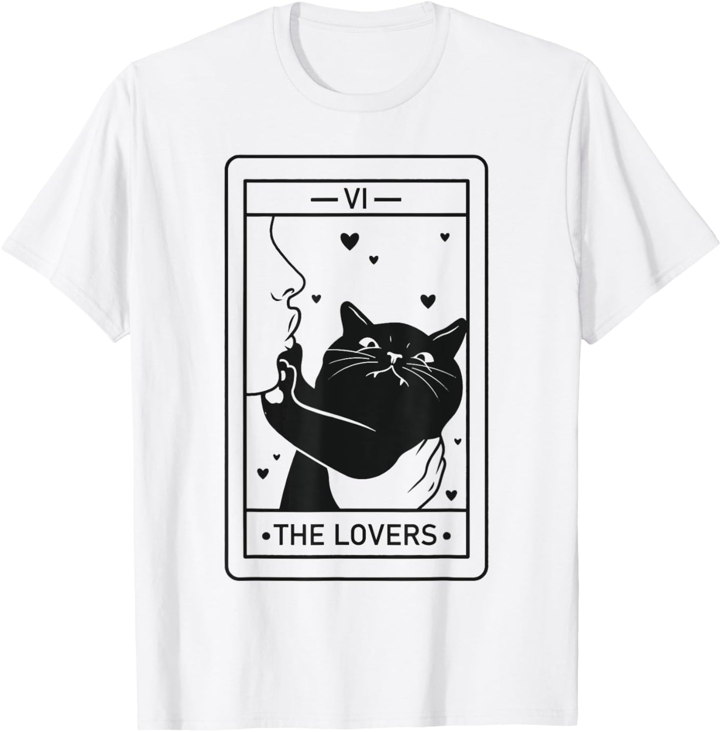 Black Cat Tarot Halloween Witchy Cat The Lovers Men Women T-Shirt
